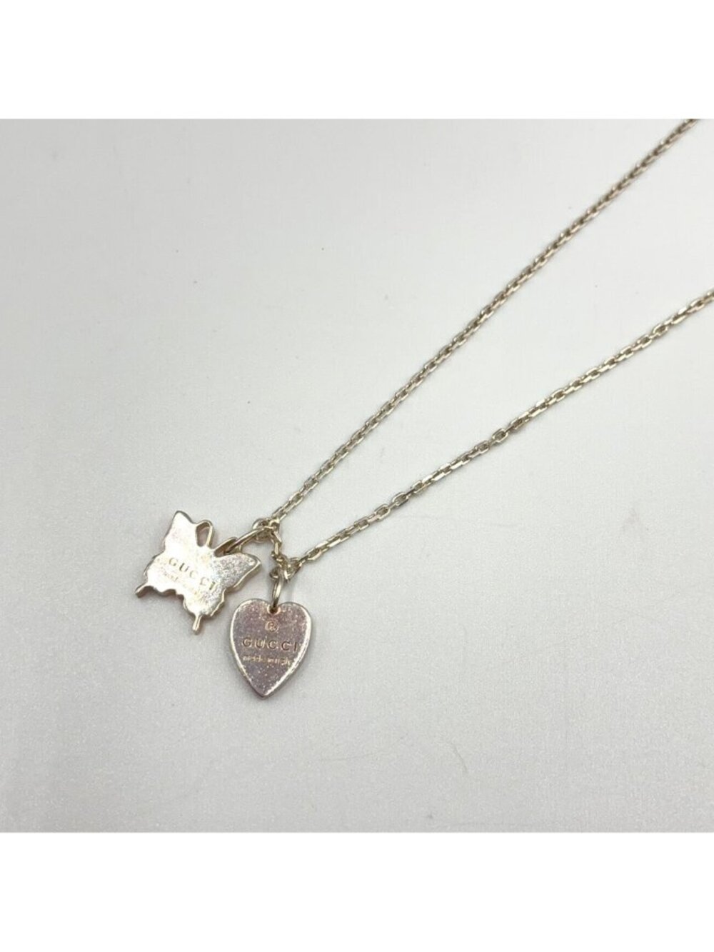 Gucci Butterfly Heart Motif Silver Necklace